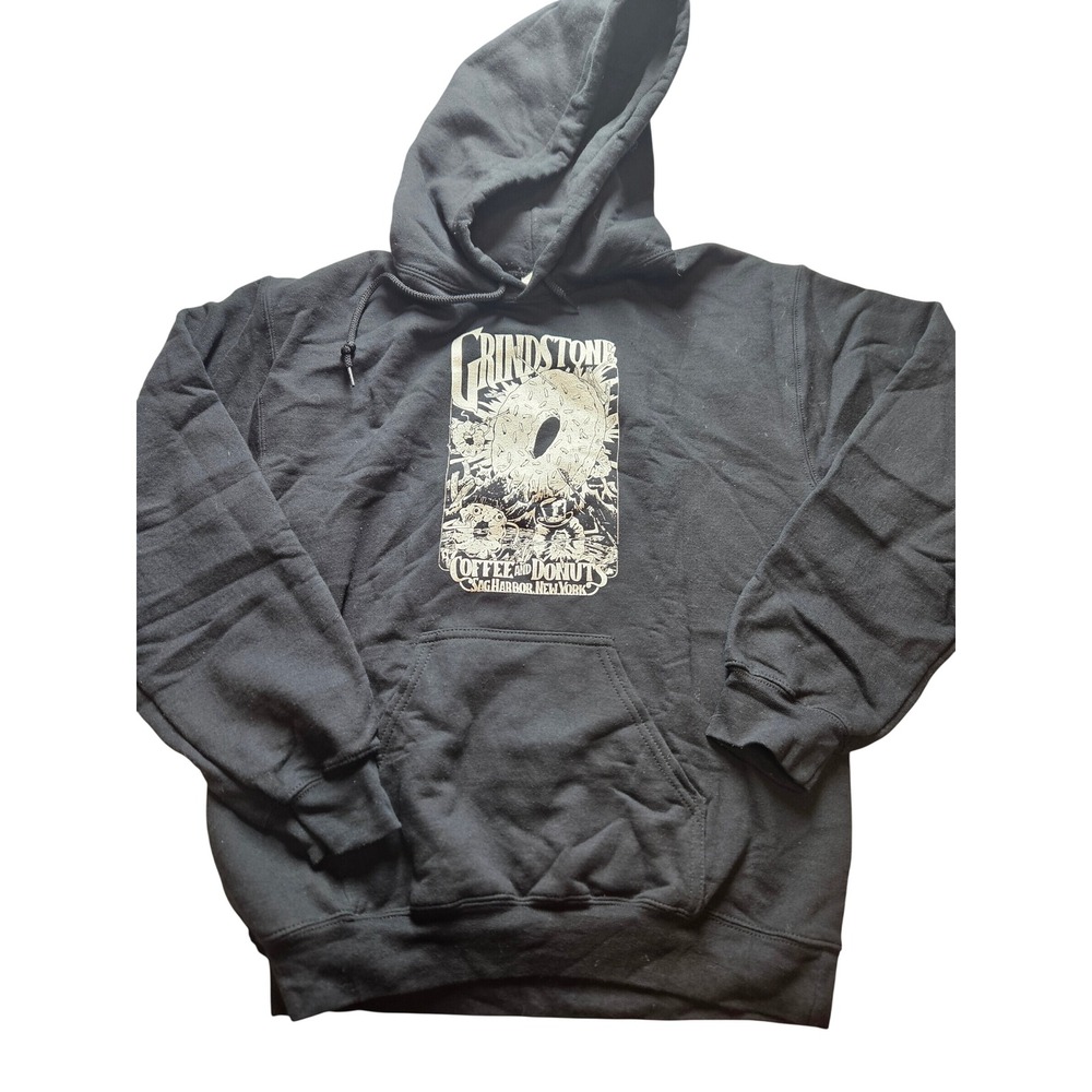 Grindstone Coffee and Donuts Sag Harbor NY Graphic Hoodie Black Small Gildan